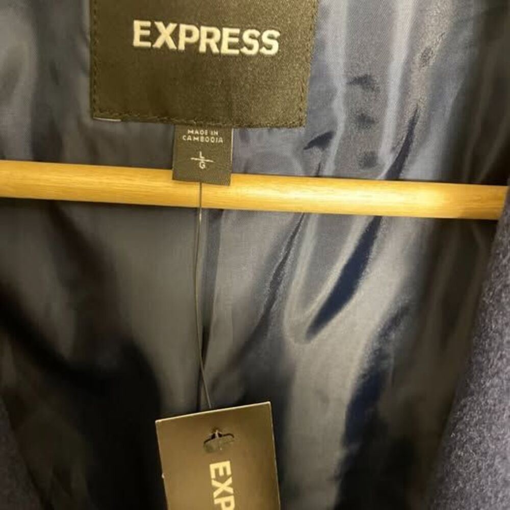 EXPRESS Navy Blue Belted Coat - Picture 7 of 7